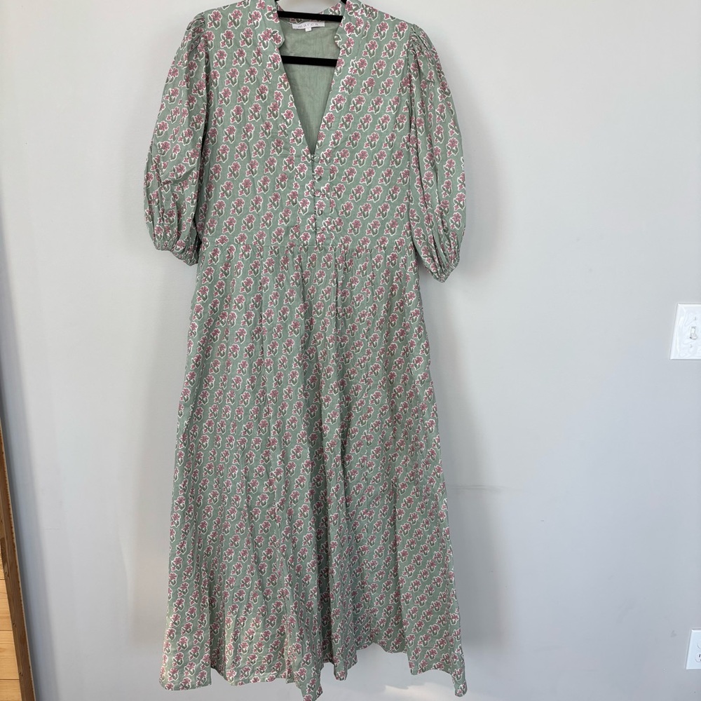 Marea House Dress in Green with Pink Flowers‎ Size L
